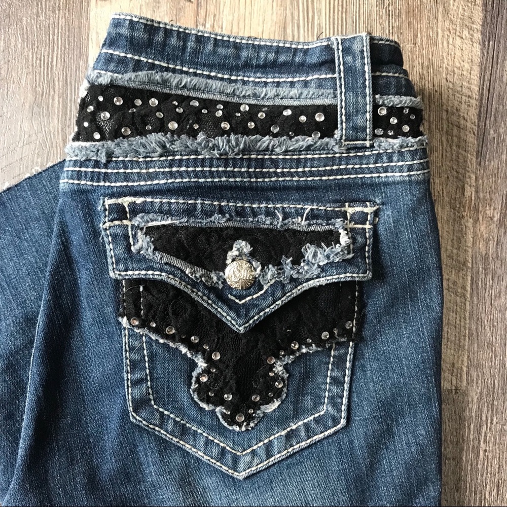 Black lace jean capris